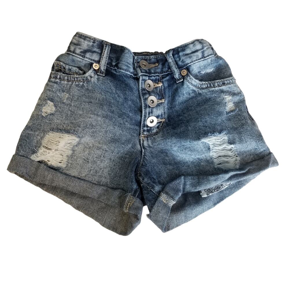 ❤️2/$12 Sugar & Jade Girl's Button Front Rolled Hem Denim Shorts, Size 10S